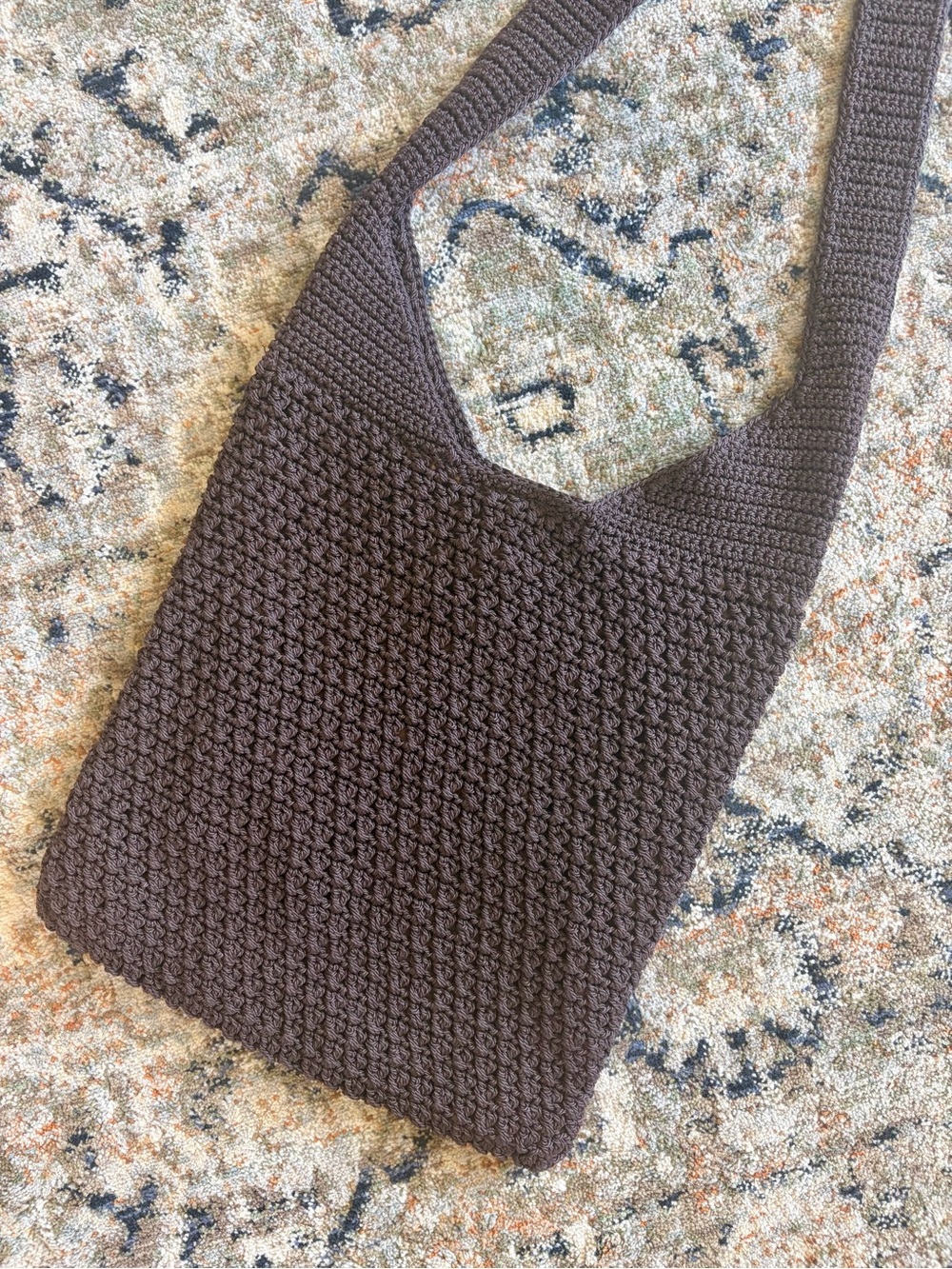 Crochet Shoulder Bag in Dark Brown